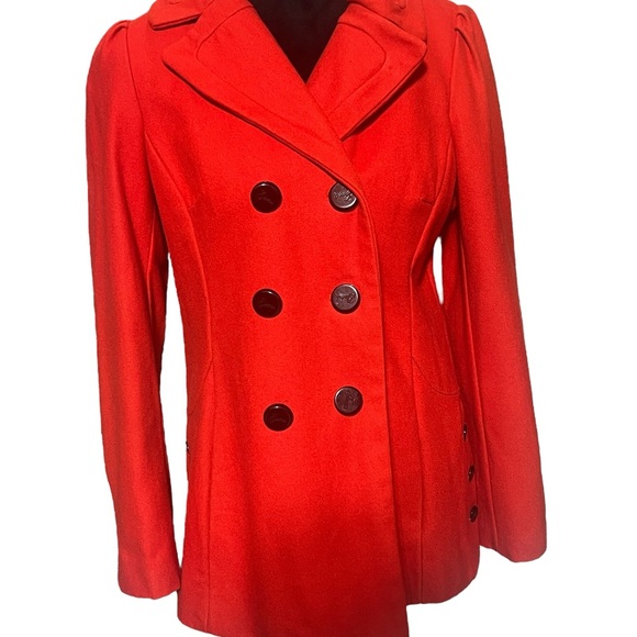 Guess, Size Large, Red, Wool Blend, Button-Up Pea Coat. Excellent Condition - Picture 12 of 12